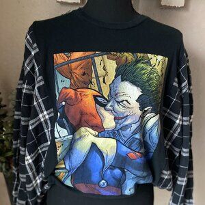 DC Comics Harley Quinn & Joker Refashioned Upcycled Flannel ~L See Measurements